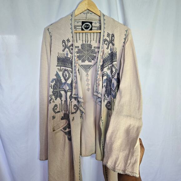 Johnny Was Biya Womens Embroidered Open Front Long Duster Size S Boho Western - Picture 2 of 12